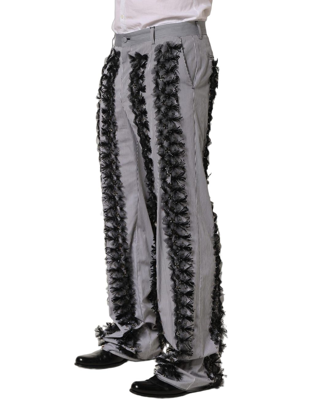 Dolce & Gabbana Blackgray Pinstripe Embellished Trouser Pants Cotton for men