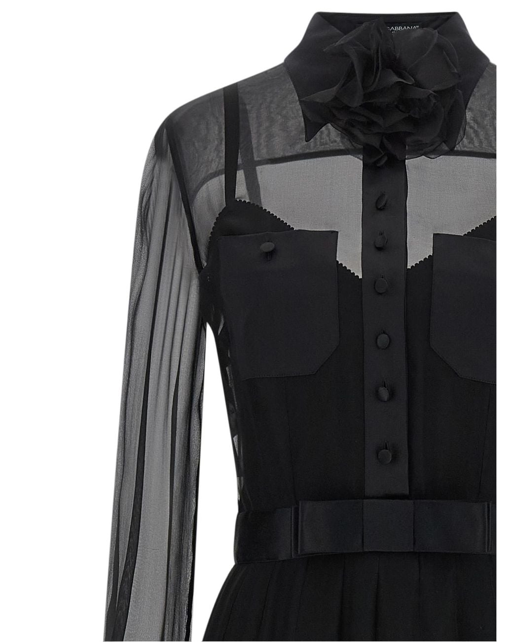 Dolce & Gabbana Black Dolce & Gabbana Semi-Transparent Silk Chiffon Dress