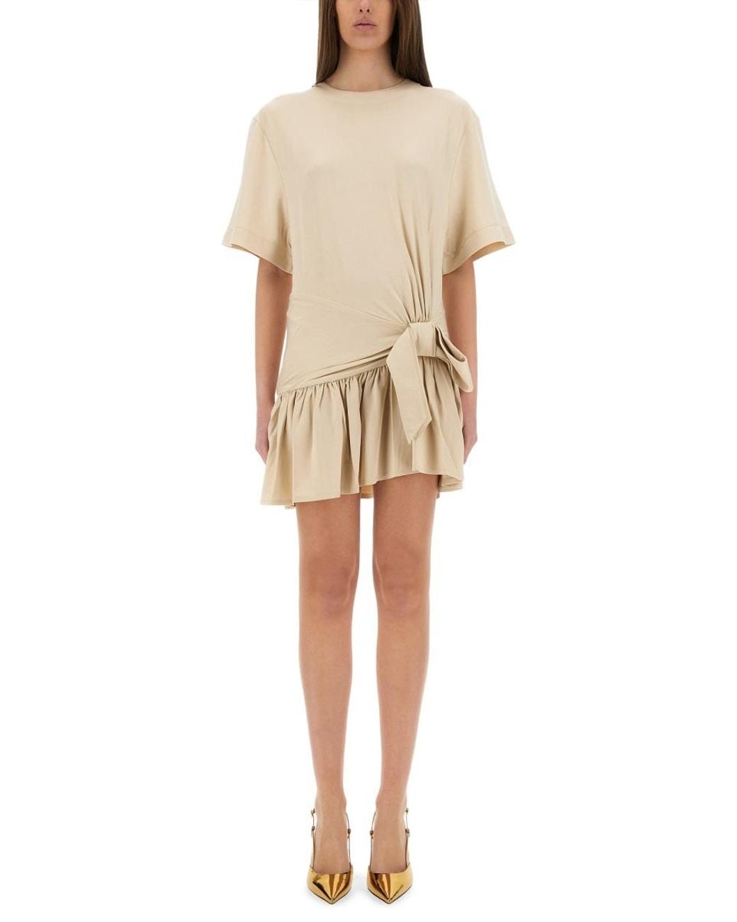 Rabanne Natural Mini Dress With Bow Viscose