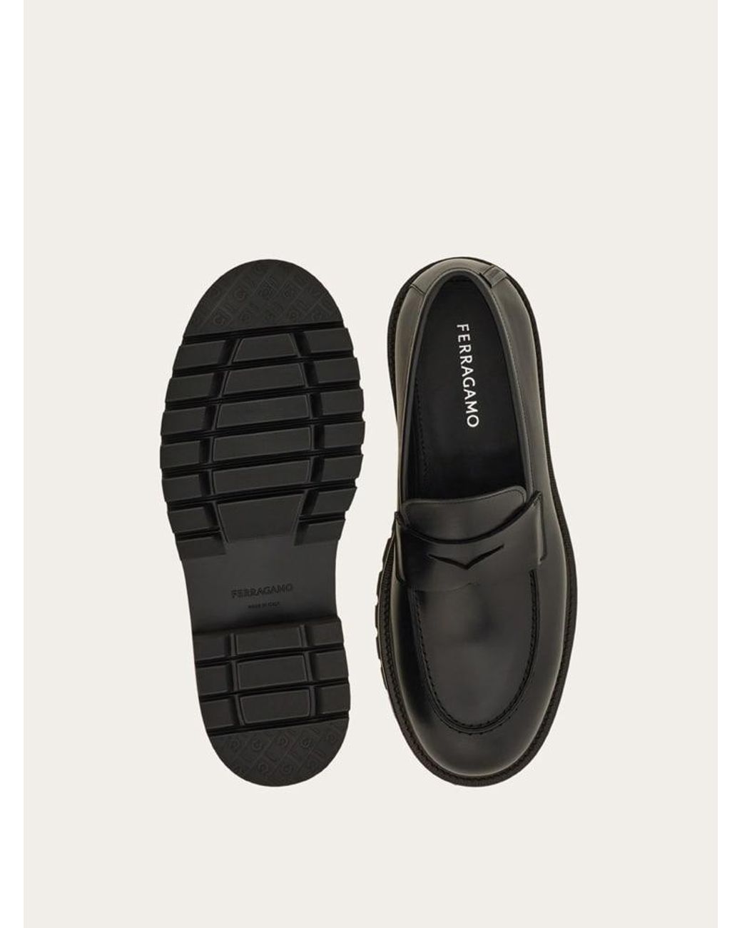 Ferragamo Black Calf Leather Loafers for men