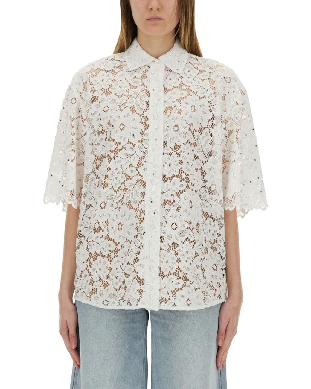 MICHAEL Michael Kors White Floral Lace Shirt Polyester