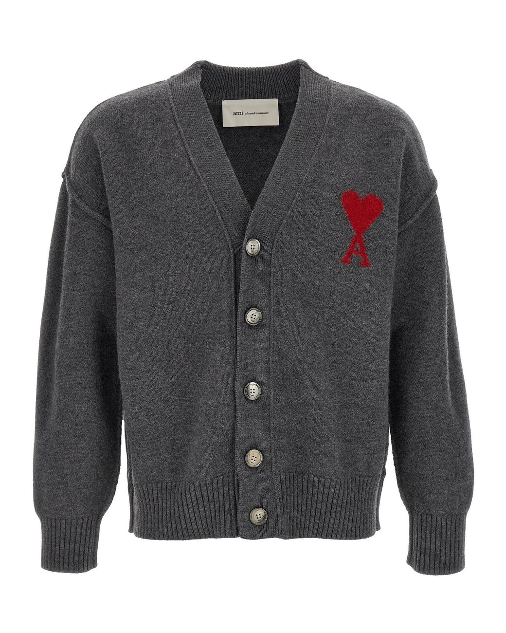 AMI Gray Wool Cardigan Clothing for men