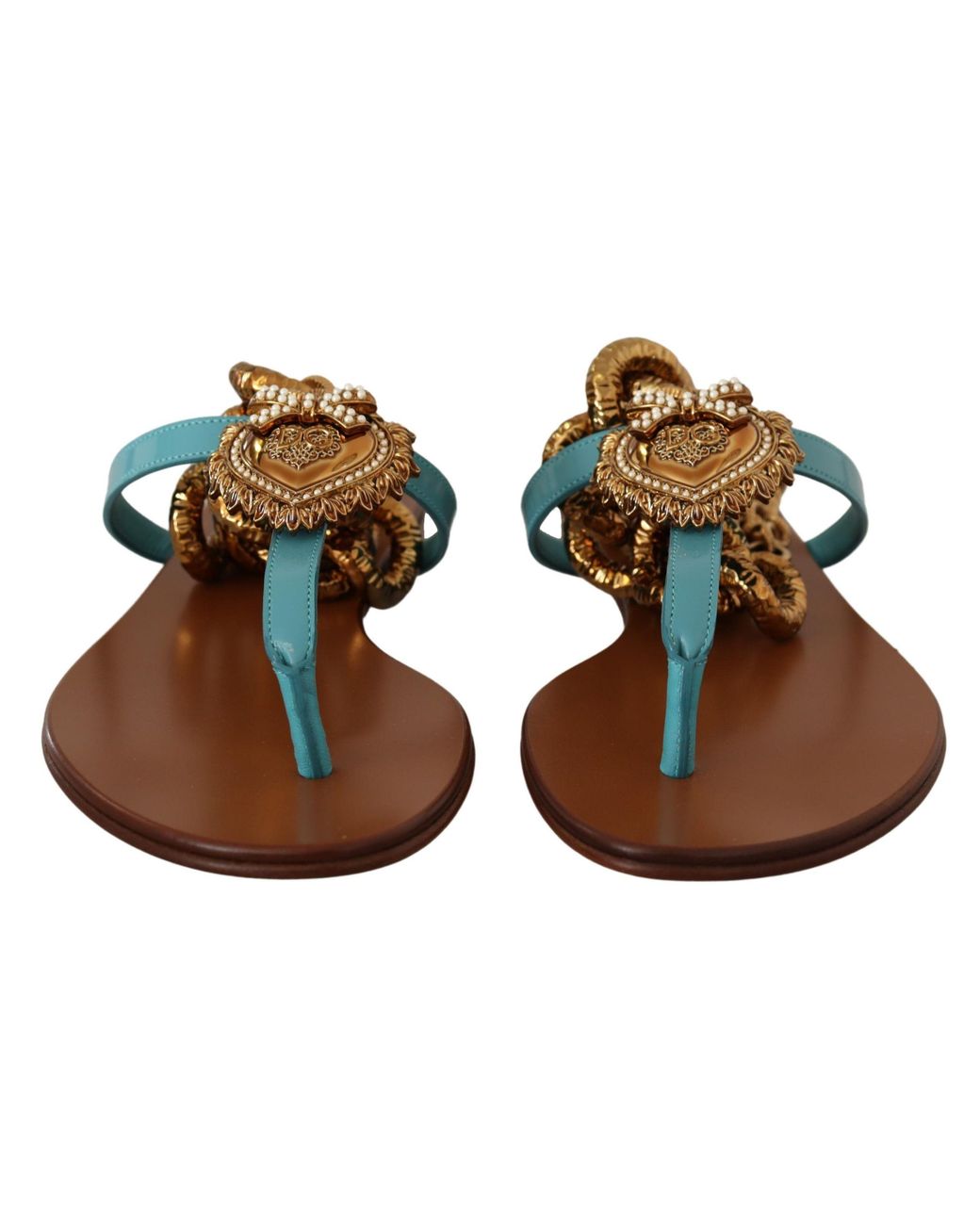 Dolce & Gabbana Blue Leather Devotion Flats Sandals