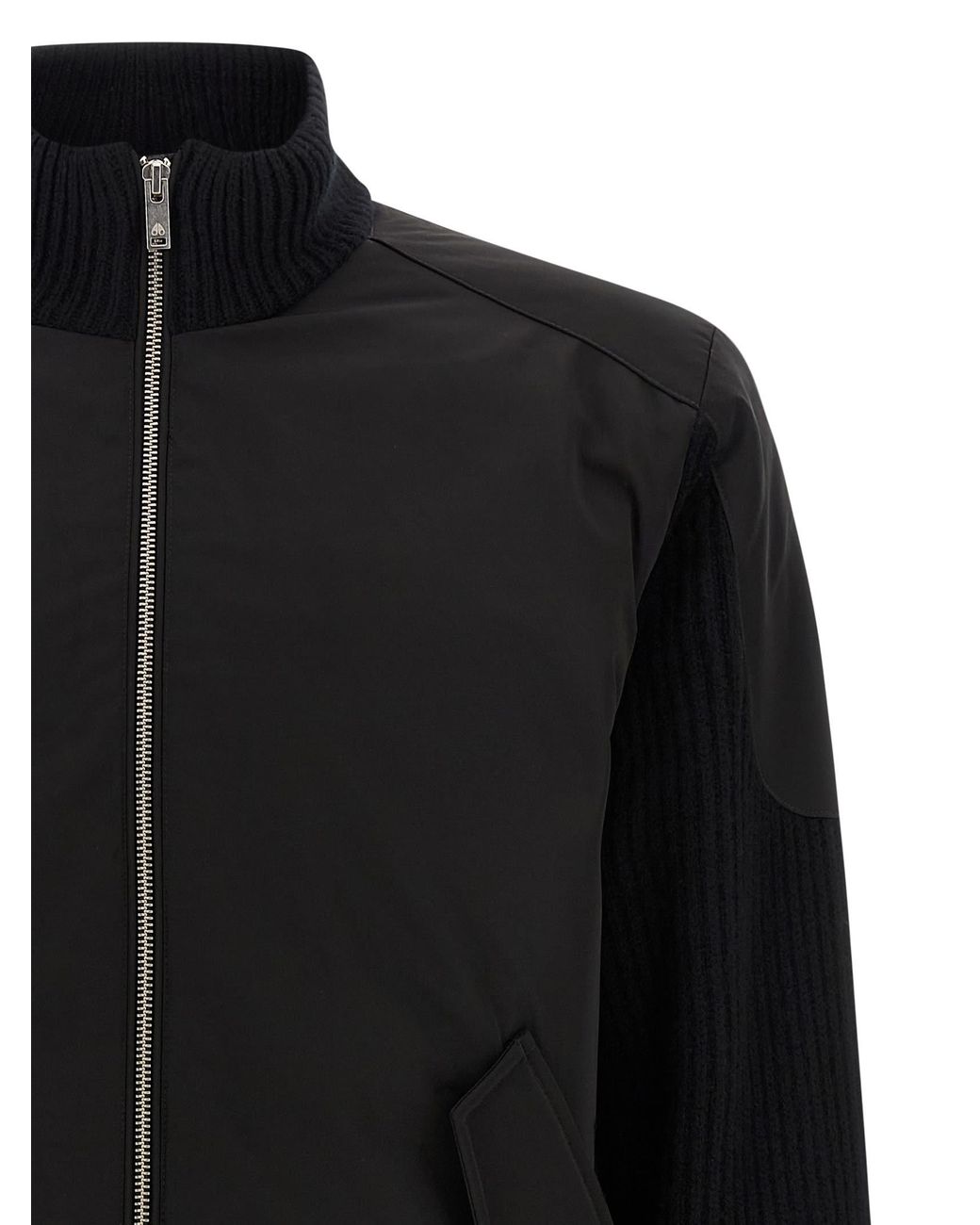 Moose Knuckles Black 'Magnus Knit Hybrid' Bomber Jacket for men