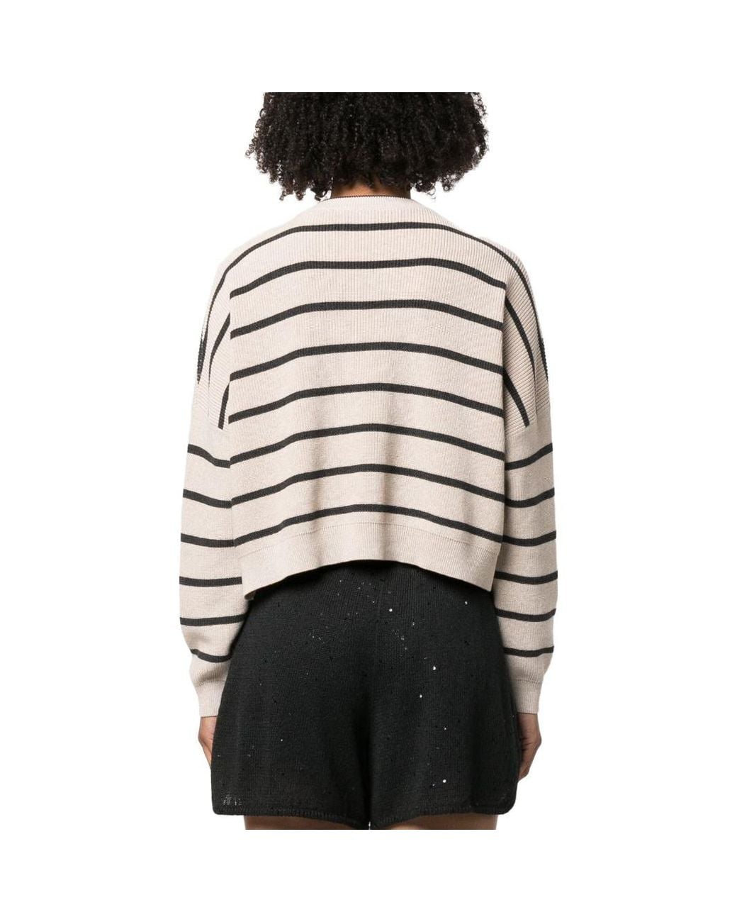Brunello Cucinelli Black Light Striped Crop Sweater Clothing