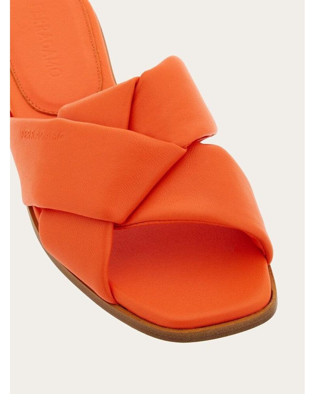Ferragamo Orange Lambskin Slide Sandals