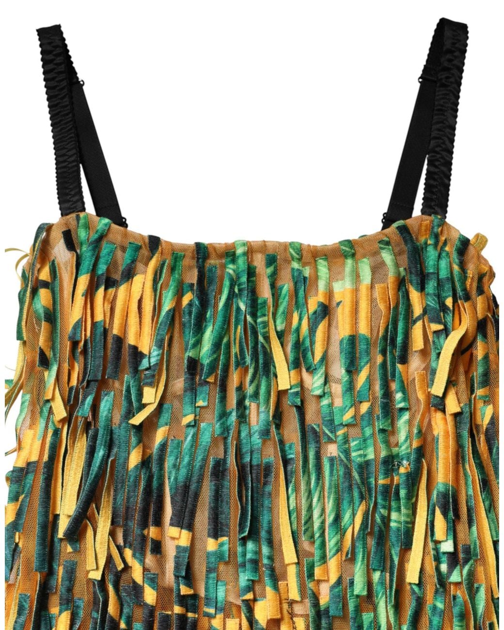 Dolce & Gabbana Green Dolce & Gabbana Tropical Print Fringe Maxi Dress