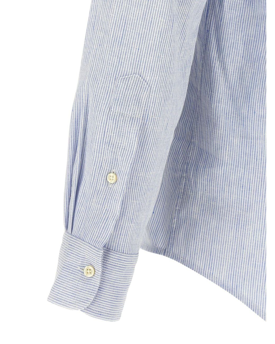 Polo Ralph Lauren Blue Micro-Striped Linen-Cotton Shirt for men