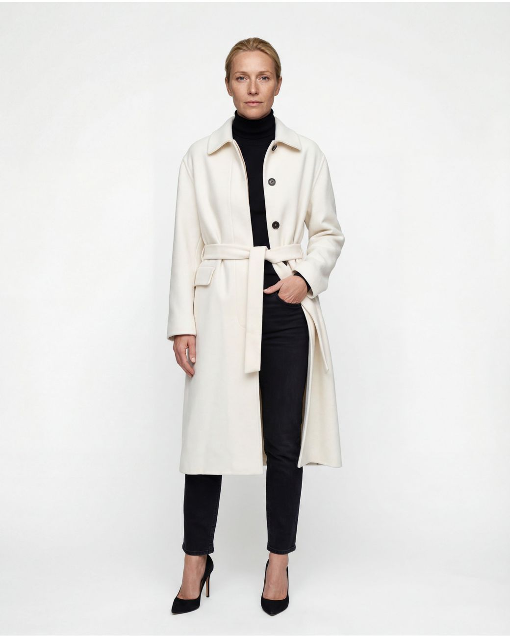 Brunello Cucinelli Natural Off Cashmere Belted Jacket