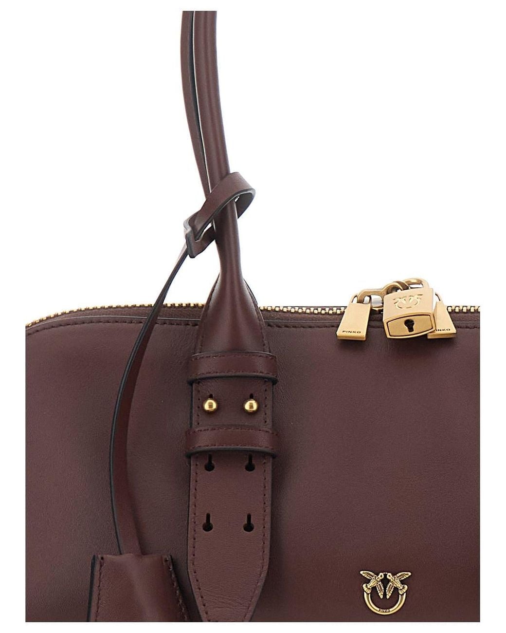 Pinko Purple Large Bowling Horizontal Shoulder Bag With Adjustable And Removable Strap And Leather Lock Detail For