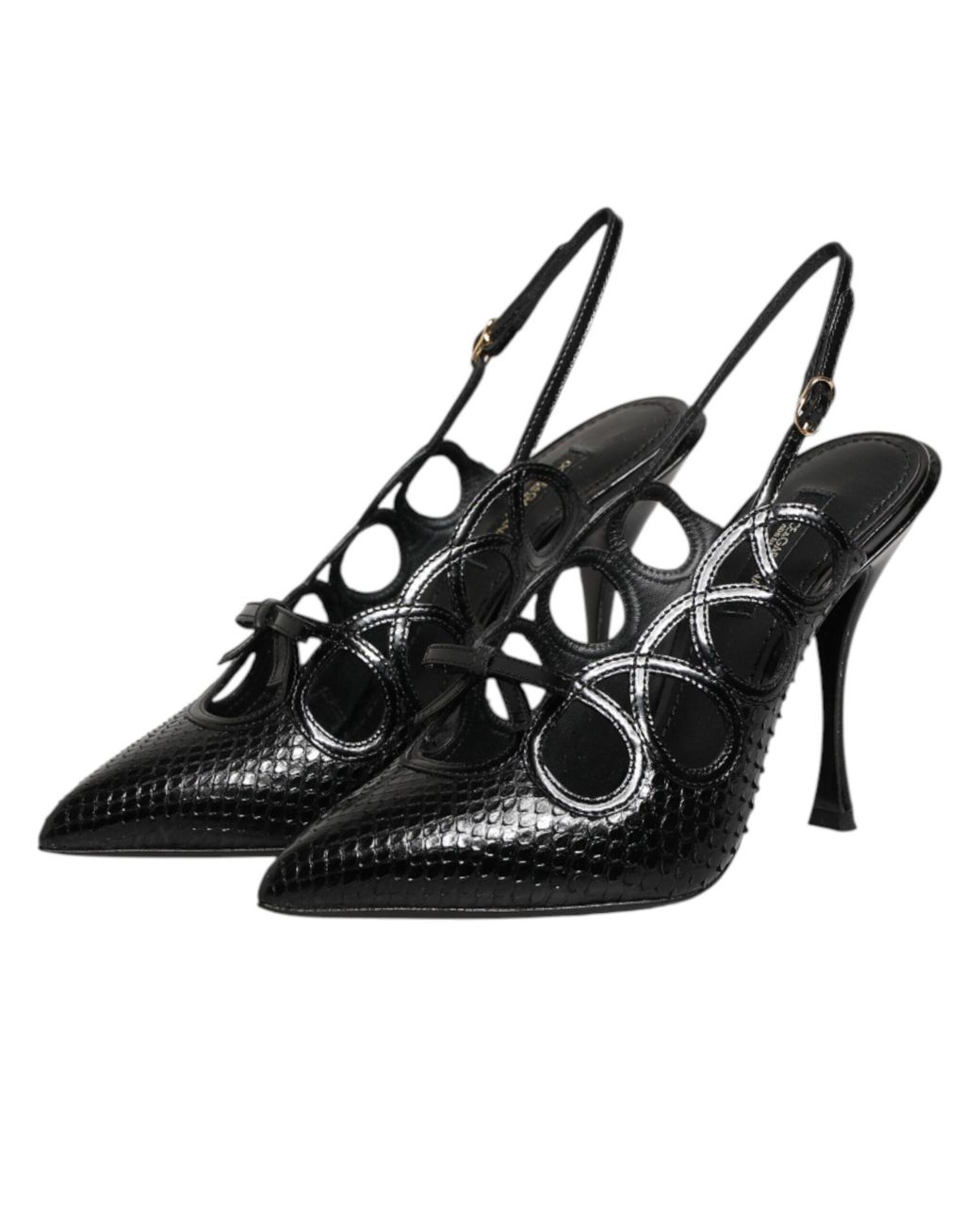 Dolce & Gabbana Black Leather High Heels Slingback Shoes Moluro Python+21Lf