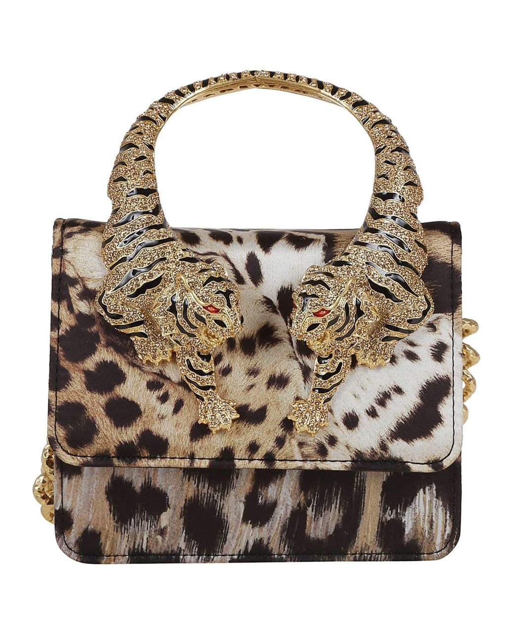 Roberto Cavalli Tiger Handle Bag in Brown | Lyst