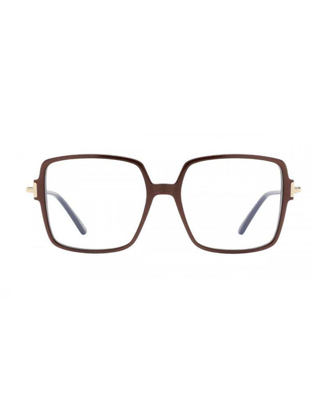 Tom Ford Metallic Eyeglasses Square Full Rim, Shiny Light Frame And Clear Light Block Lens Ft5915-B045