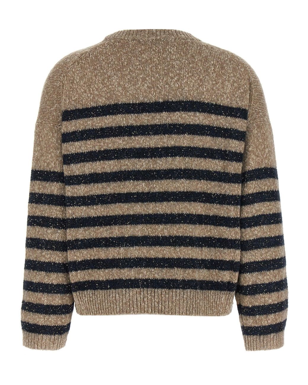 Brunello Cucinelli Gray Sequin-Striped Wool Cashmere Sweater