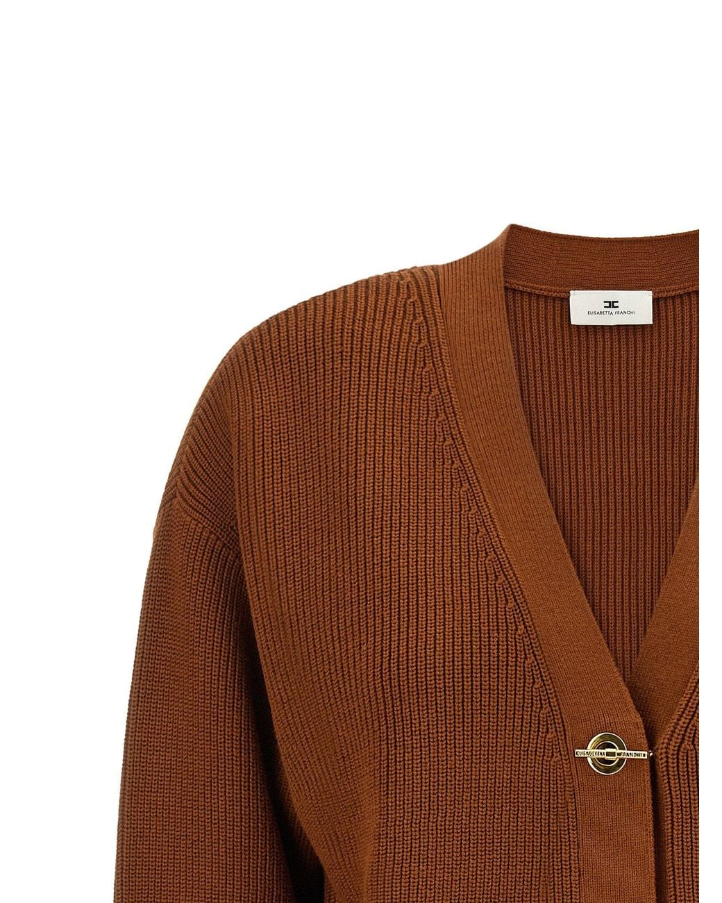 Elisabetta Franchi Brown Ribbed Knit With Closures Cardigan