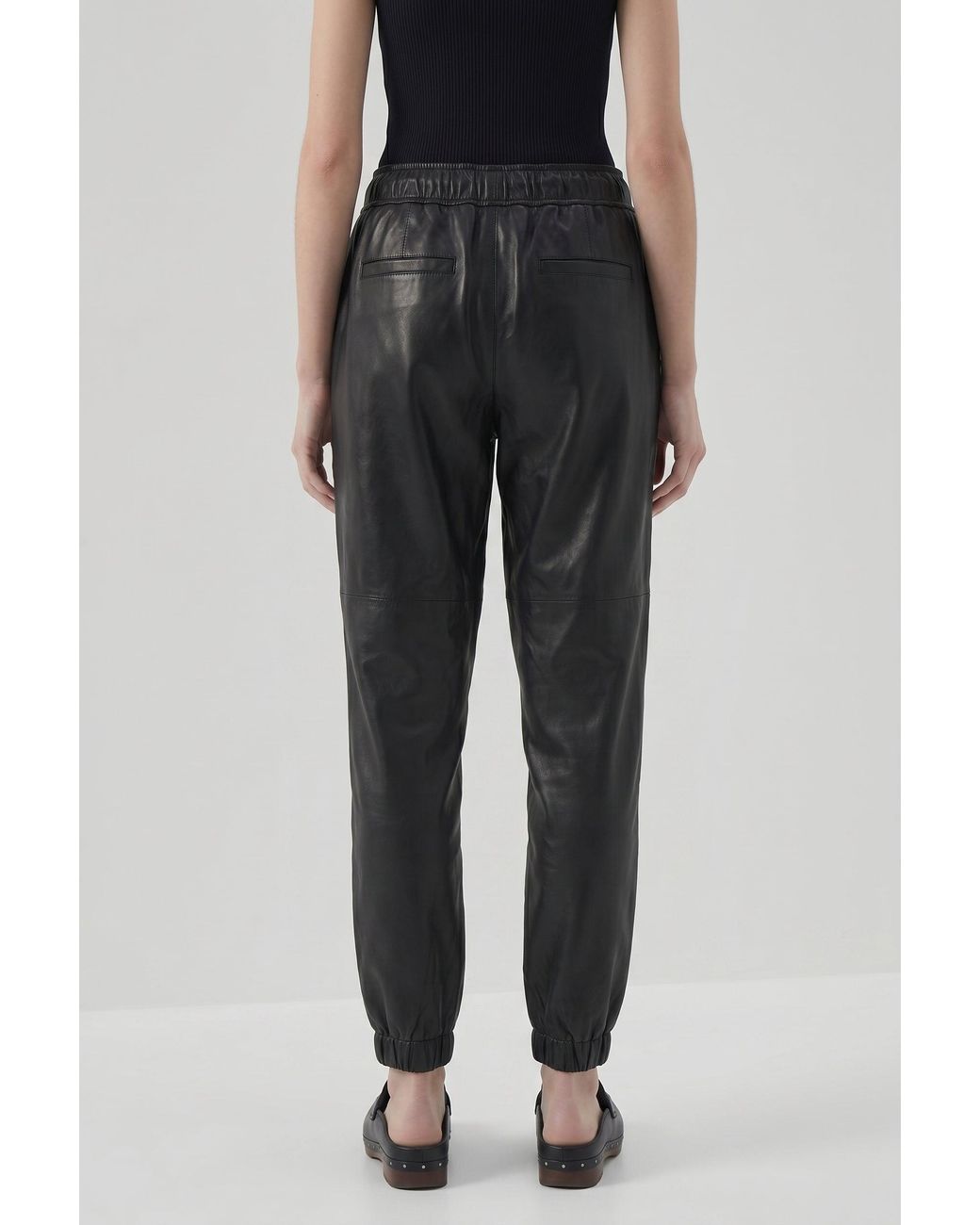 Brunello Cucinelli Black Leather Relaxed Trousers