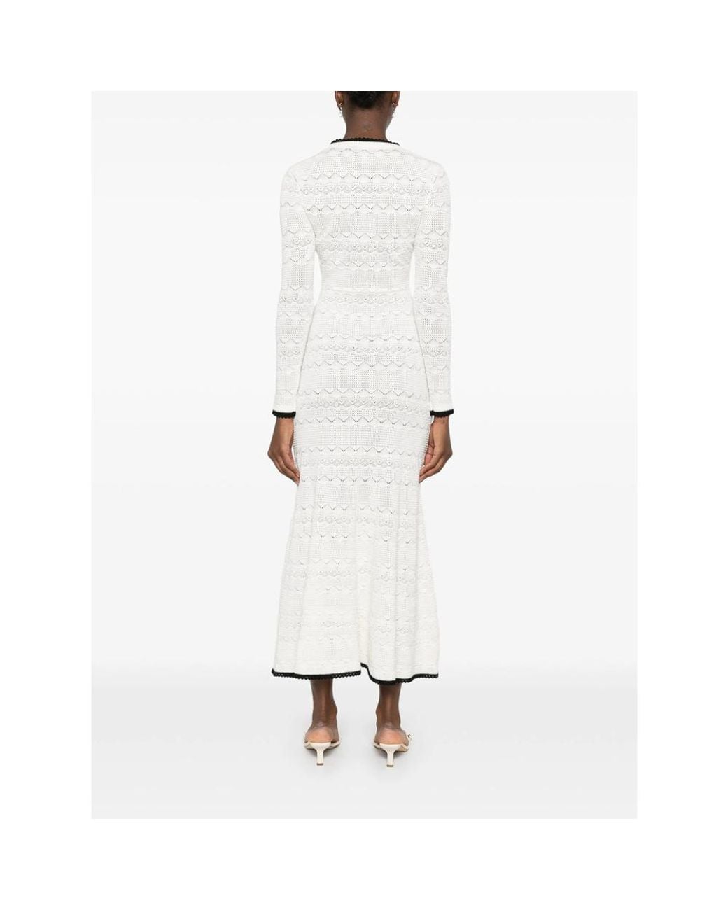 Self-Portrait White Sweater V-Neck Pointelle Knit