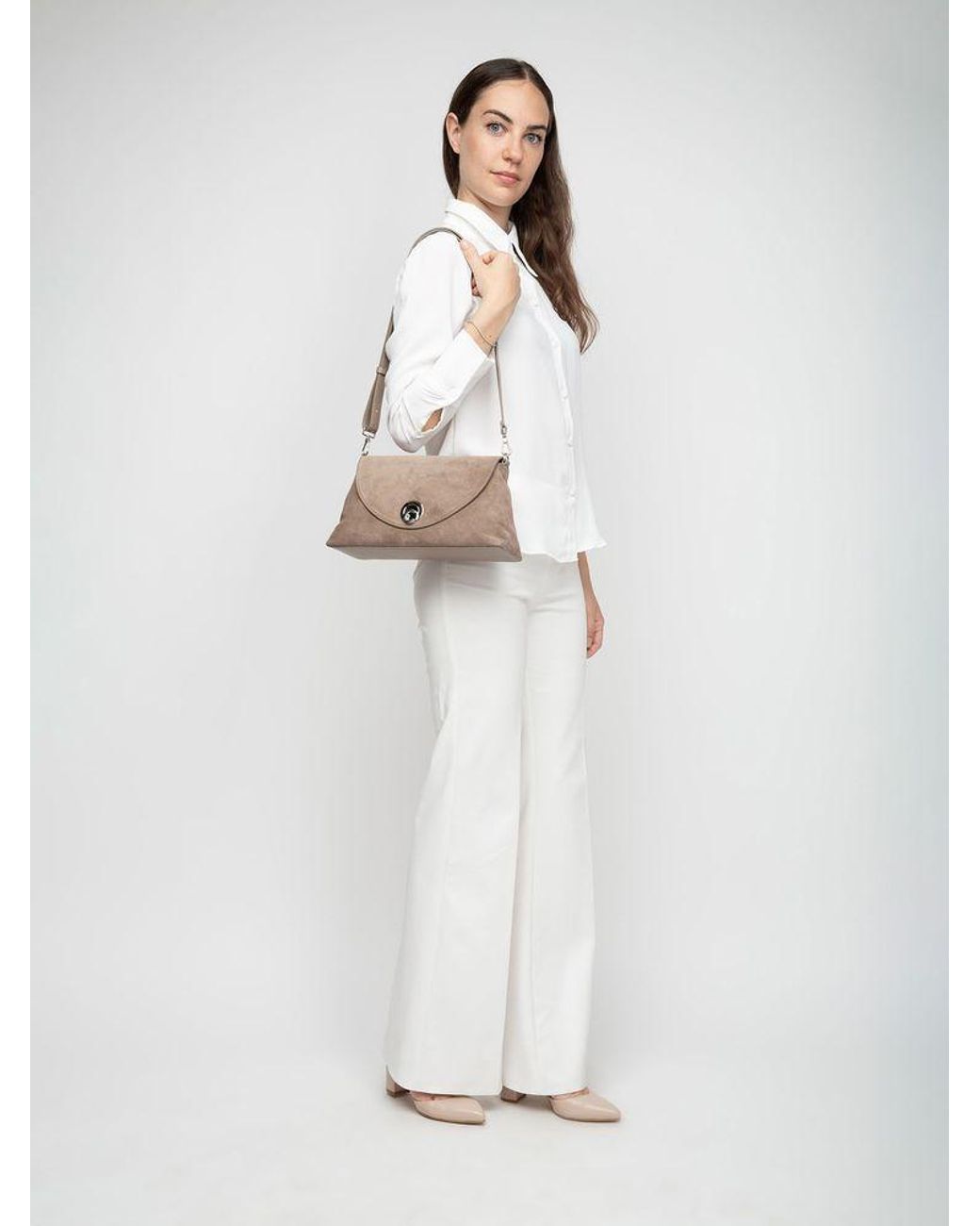 Coccinelle Brown Shoulder Bag Bovine Split Suede Leather Shoulder-Bags