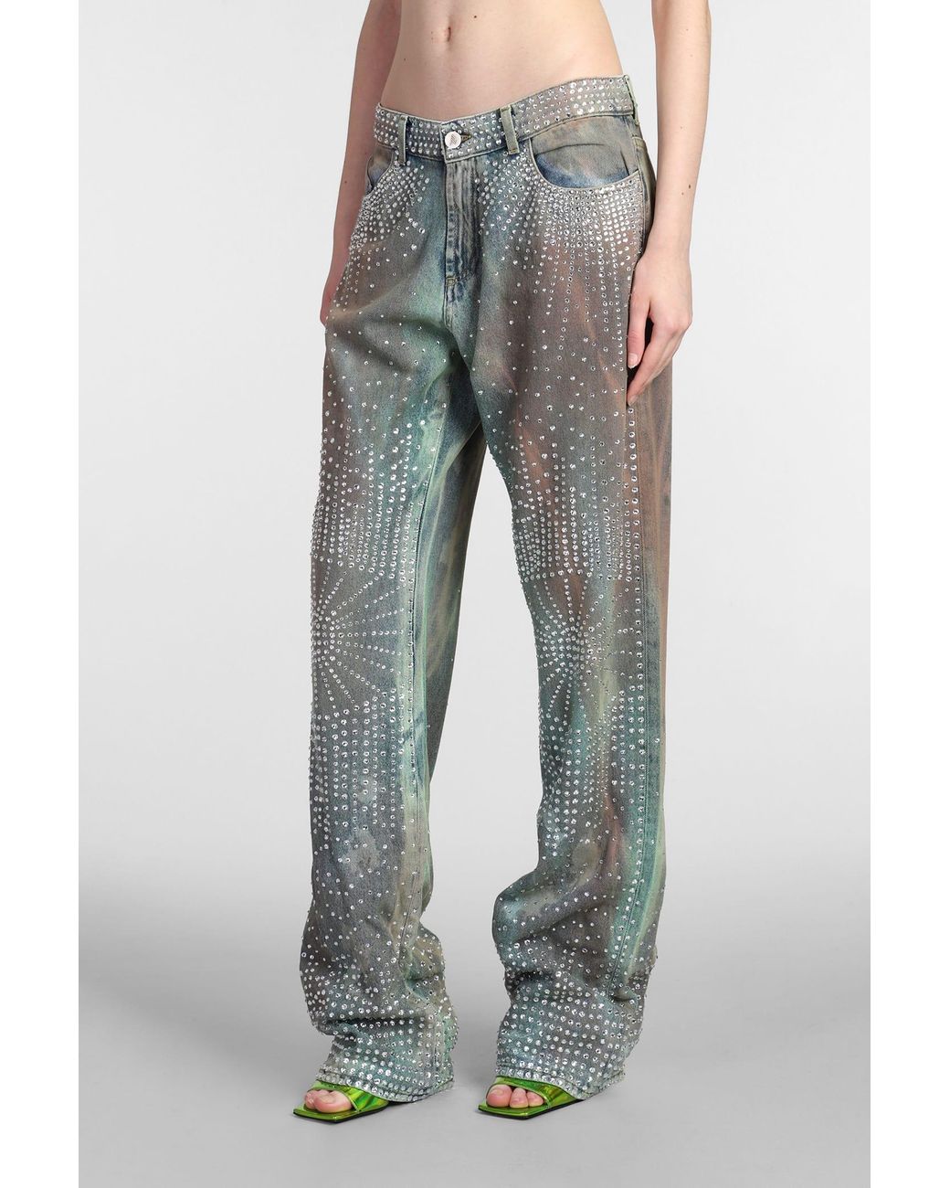デニム・ジーパン THE ATTICO FW25 Tape jeans (251WCP00279 024) The Attico Wide light blue jeans with ribbons | TheDoubleF
