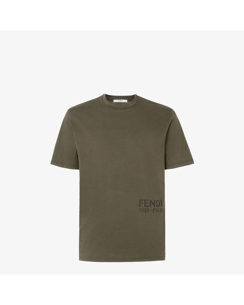 Fendi Green Fendi Logo-Embroidered T-Shirt — Khaki for men