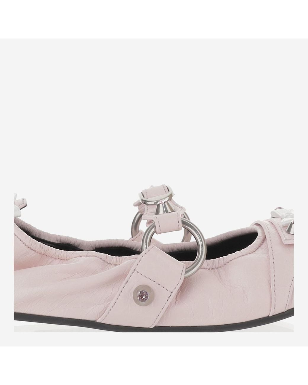 Balenciaga White City Flat Leather Ballerina Flats With Bows Lambskin
