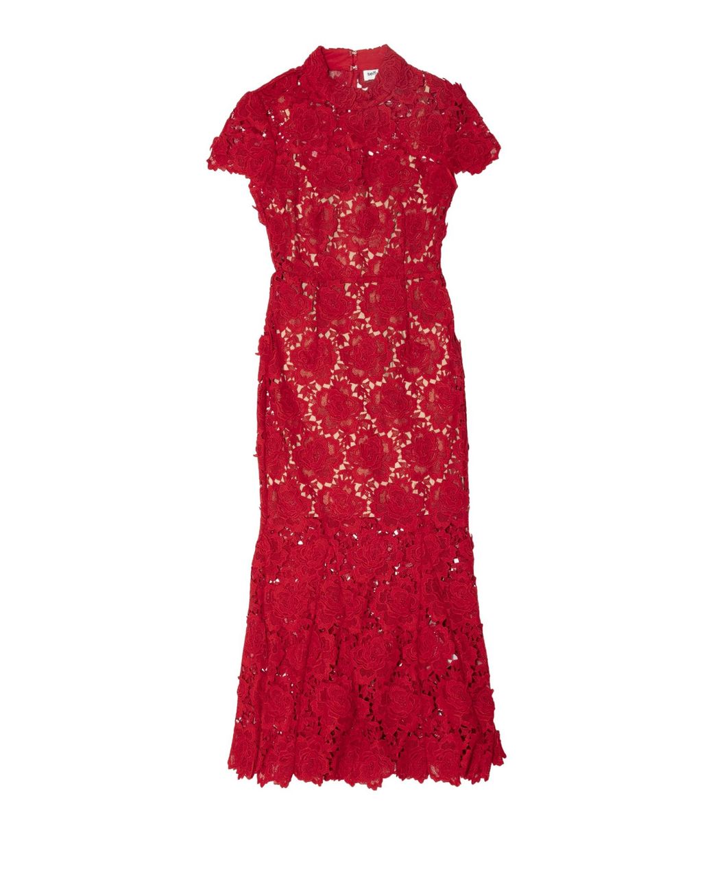 Self-Portrait Floral Lace Midi Dress in Red | Lyst