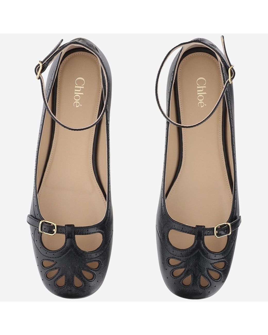 Chloé Black Mixed Leather Ballerina Flats