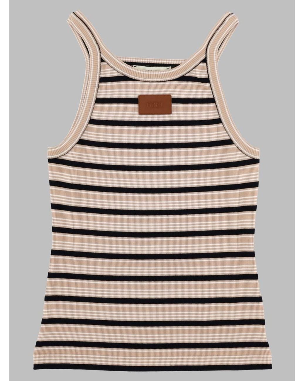 Fendi Gray Striped Cotton Top Elastane