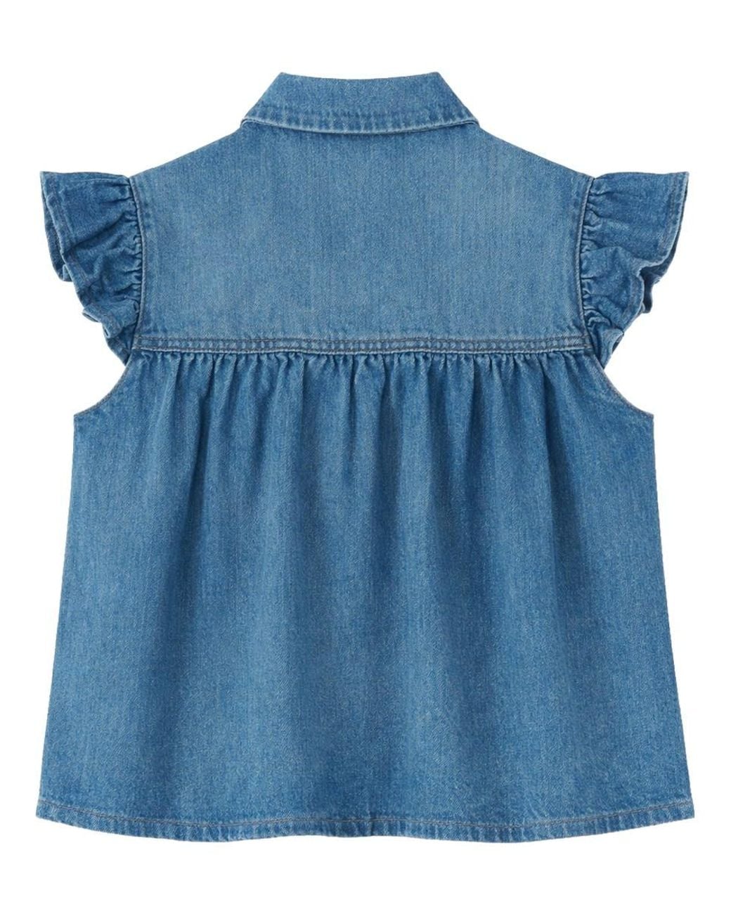 Ganni Blue Denim Ruffle Top