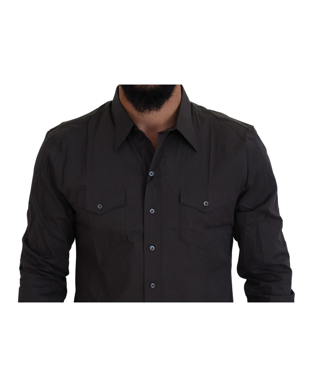Dolce & Gabbana Black Sicilia Slim Fit Stretch Dress Shirt Cotton for men