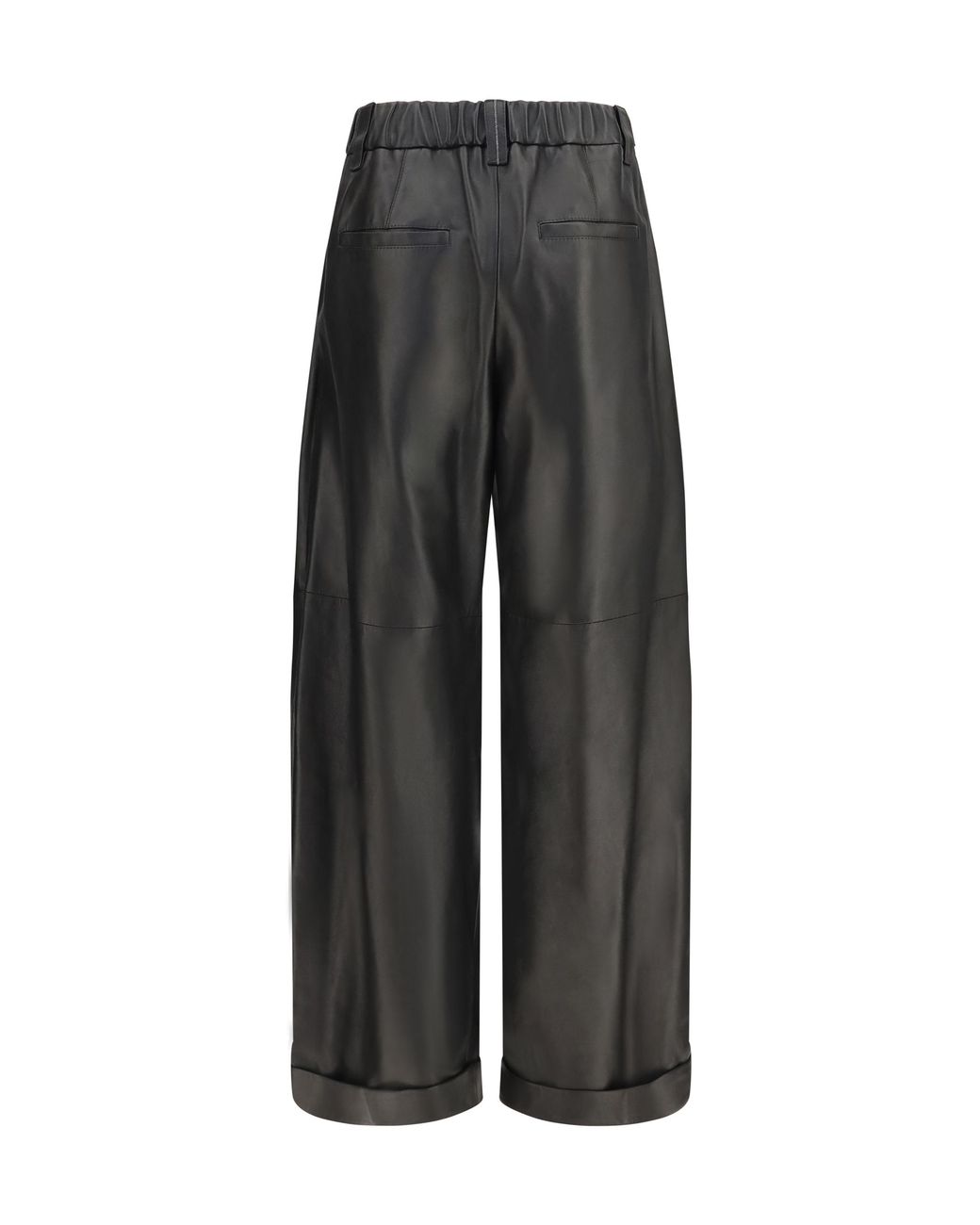 Brunello Cucinelli Black Baggy Nappa Leather Pants Trousers