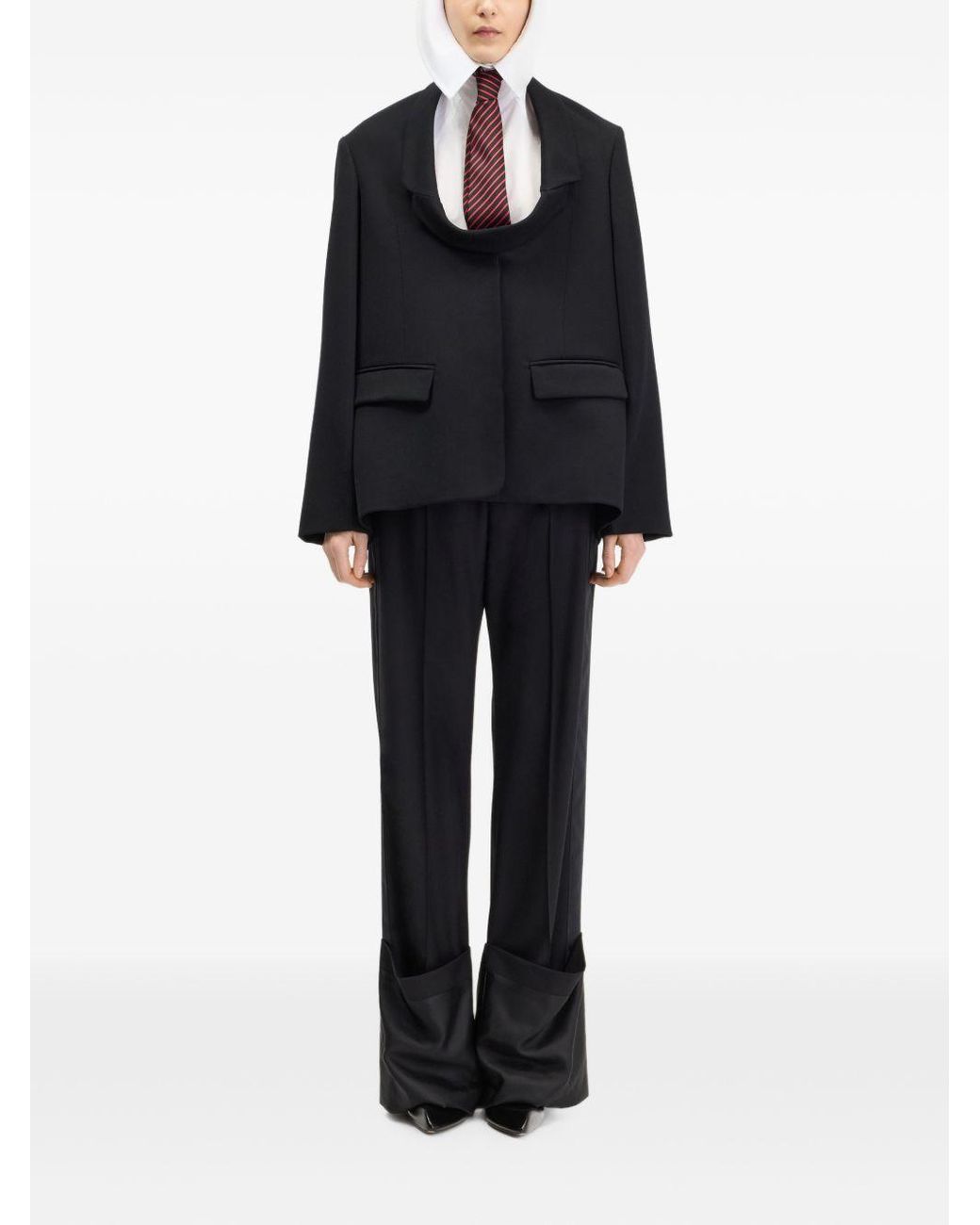 Jean Paul Gaultier Black Wool Boxy-Fit Blazer With A Structured Notched Collar