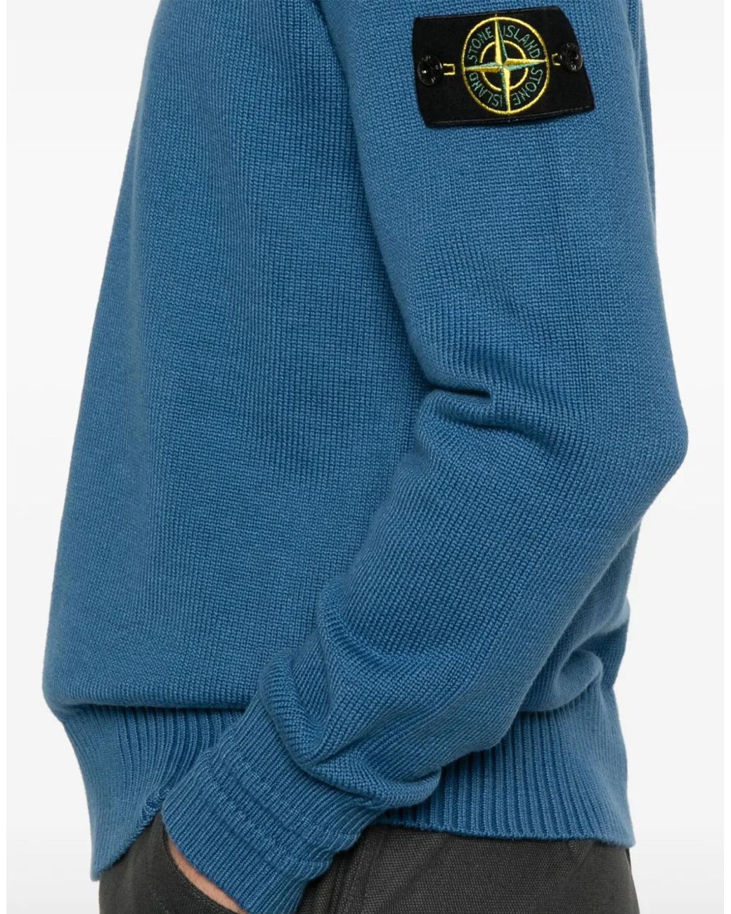 Stone Island Blue Compass Logo Patch Sweater for men