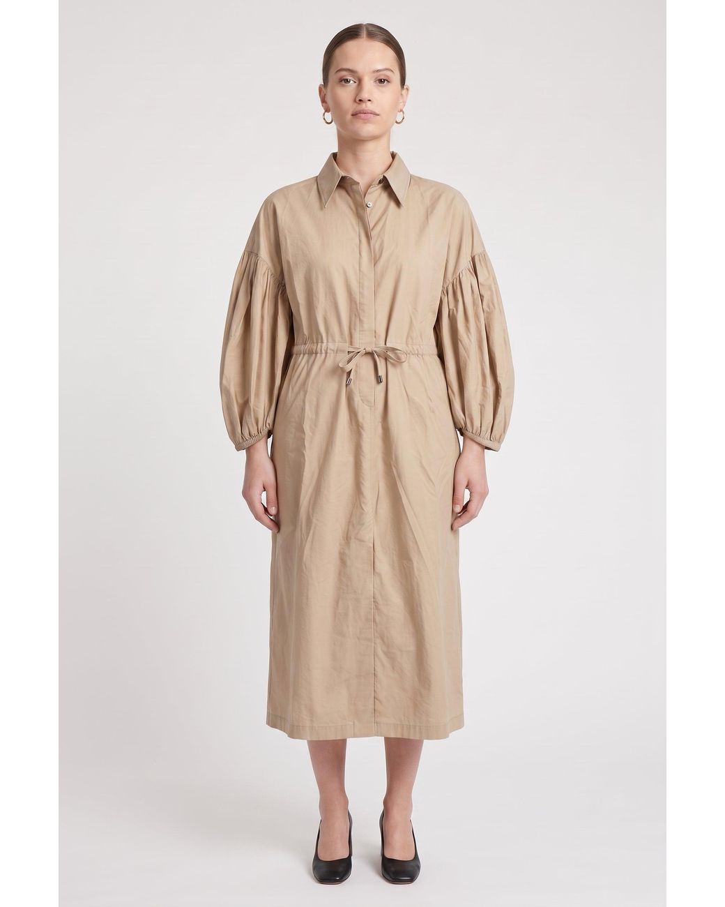 Brunello Cucinelli Natural Gathered Sleeve Dress