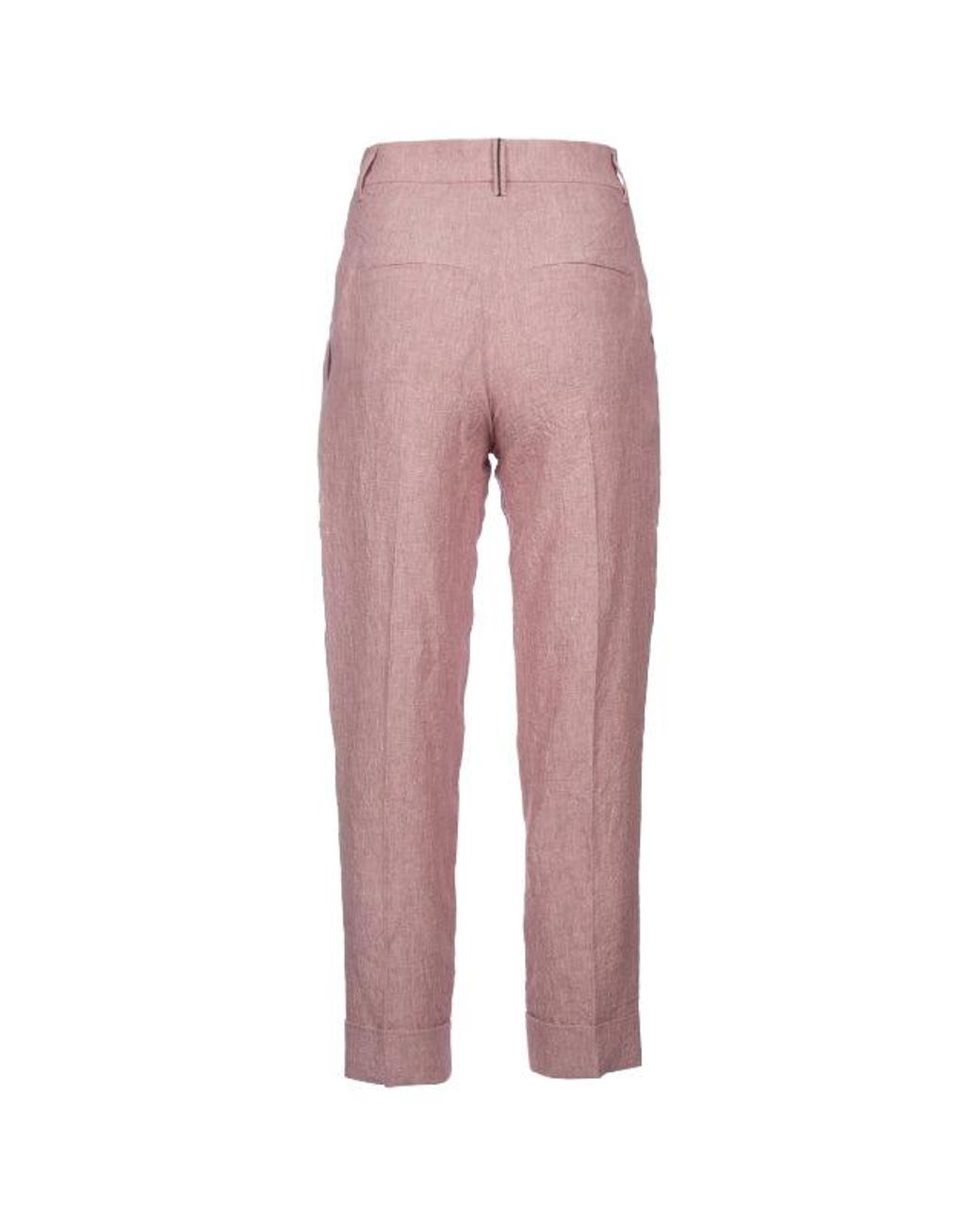 Brunello Cucinelli Pink Rosa Linen Tapered Trousers
