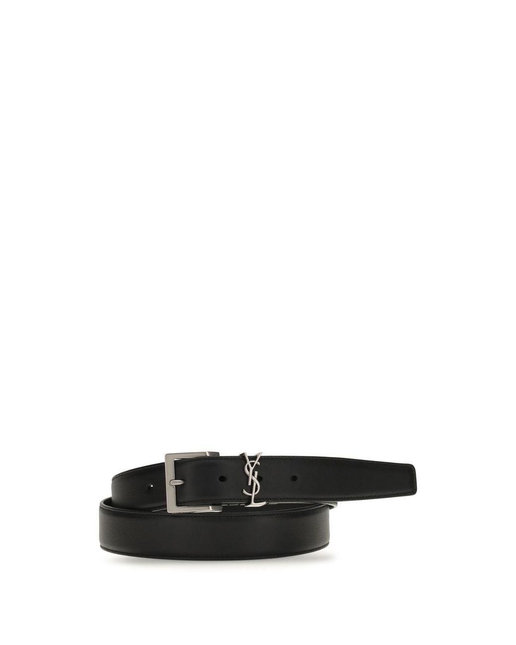 Saint Laurent White Cassandre Vadim Leather Belt Calf for men