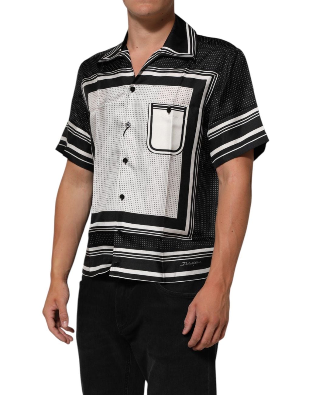 Dolce & Gabbana Black Stripedot Print Casual Polo Shirt And Silk for men