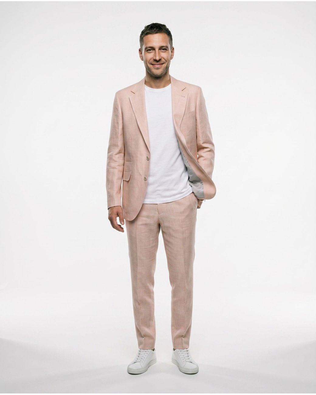 Brunello Cucinelli Pink Light Wool Linen Suit for men