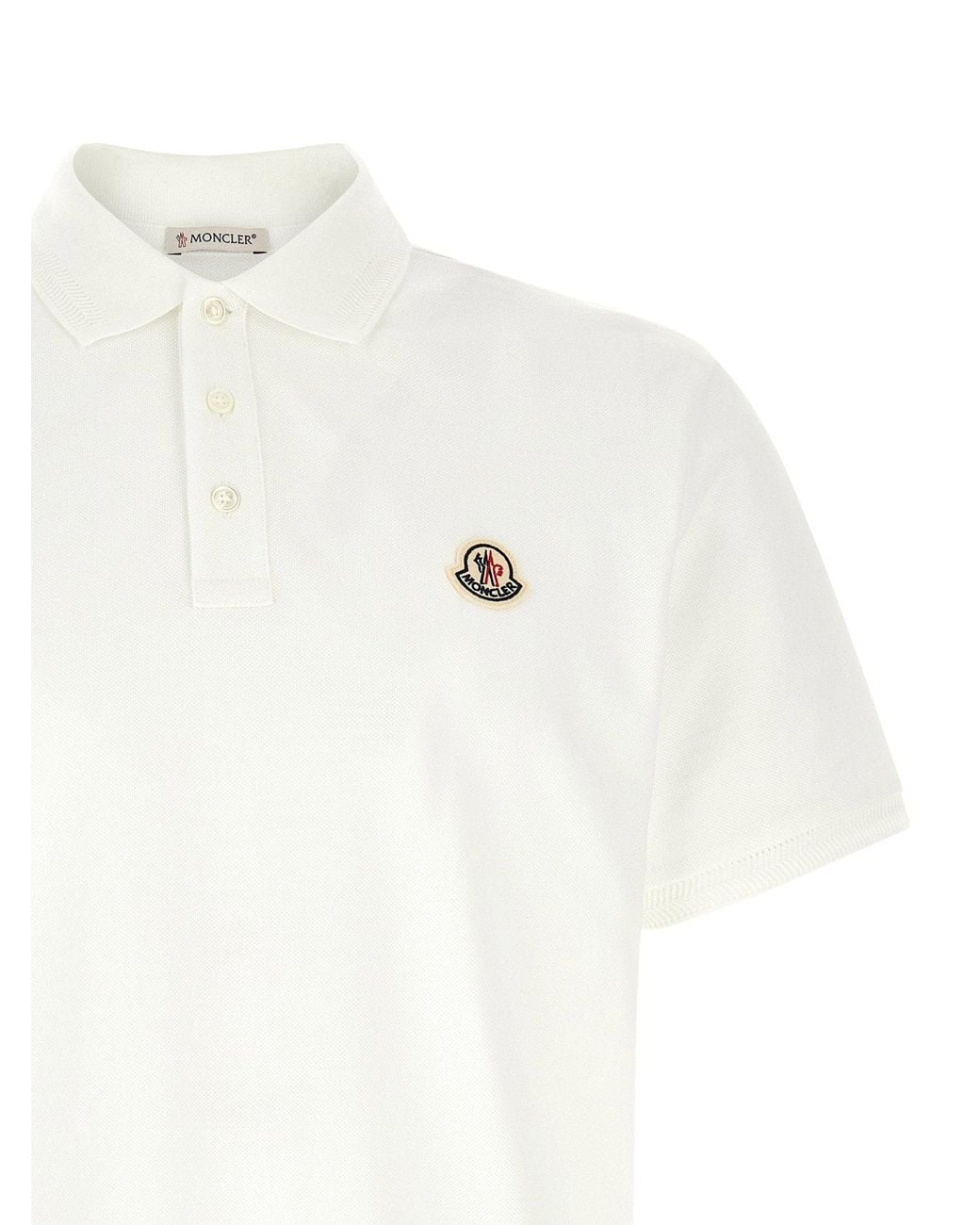 Moncler White Logo-Patch Piqué Cotton Polo Shirt for men