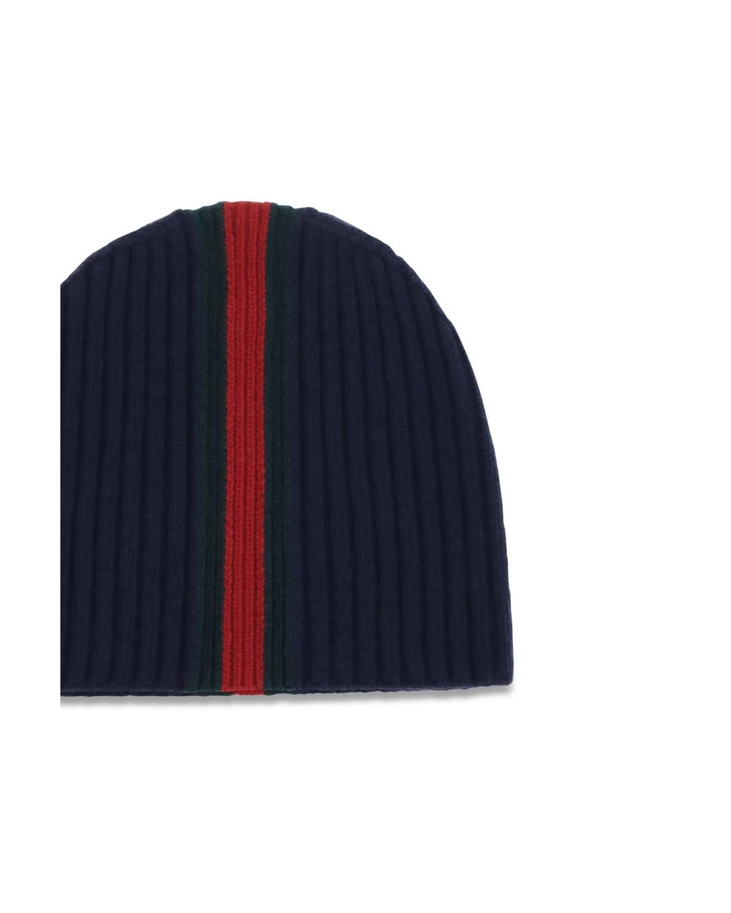 Gucci Blue Ribbed Wool Beanie With Web Stripe Merino Hat for men