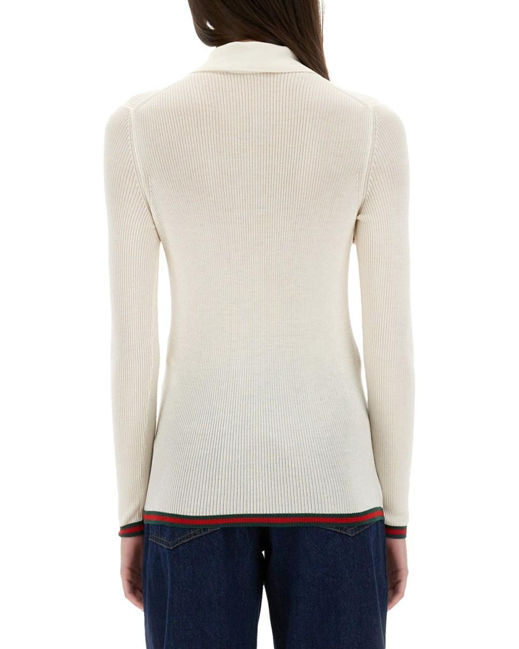 Gucci White Gucci Cashmere-Silk Blend Polo Shirt