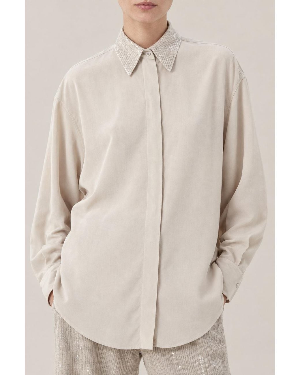 Brunello Cucinelli Natural Sand Silk Relaxed Shirt
