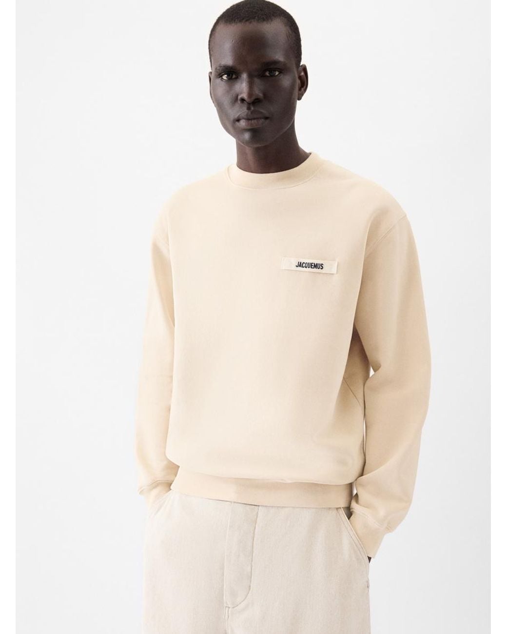 Jacquemus Natural Long Sleeve Sweatshirt With Grosgrain Logo for men