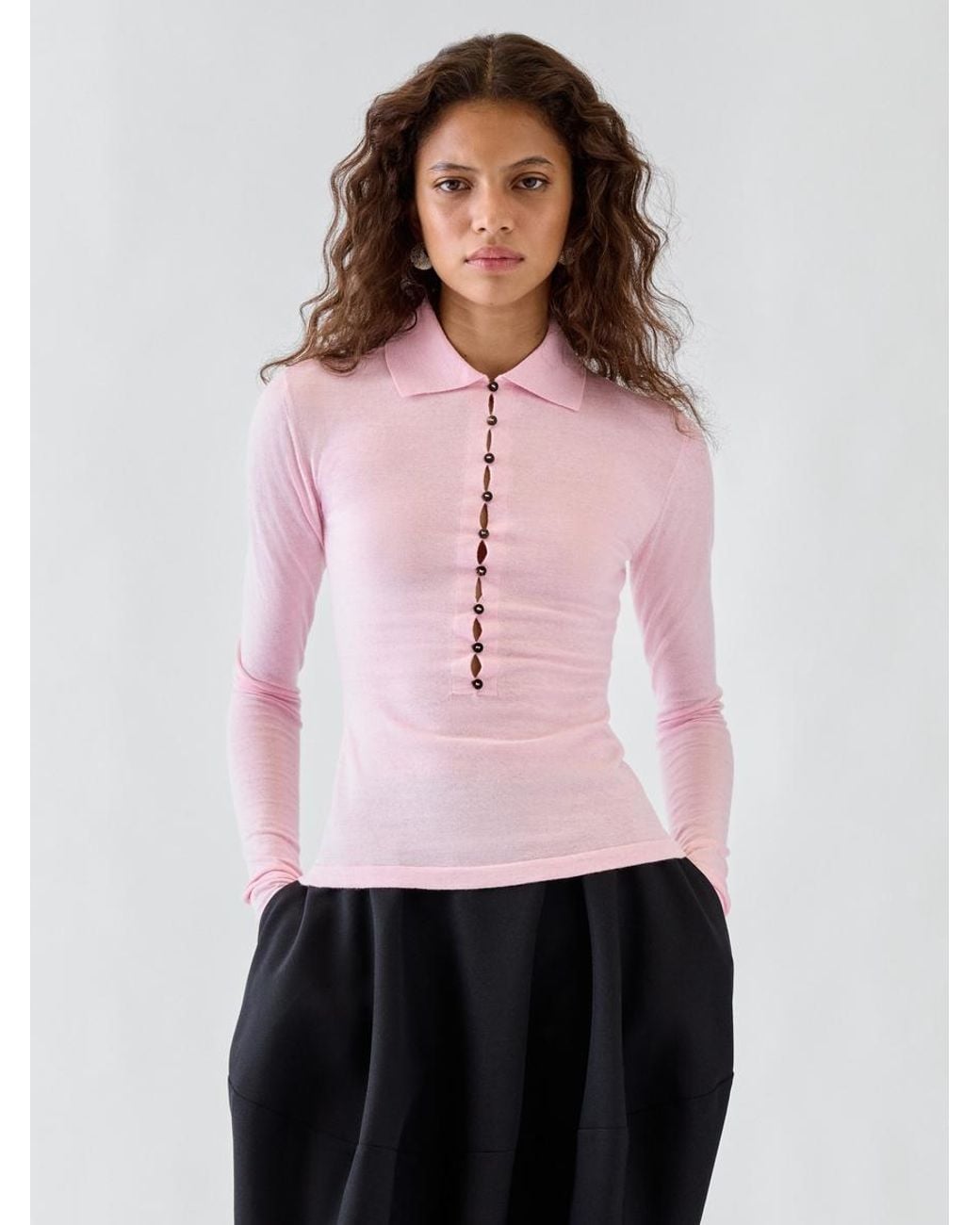 Jacquemus Pink The Merino Long-Sleeve Polo Shirt