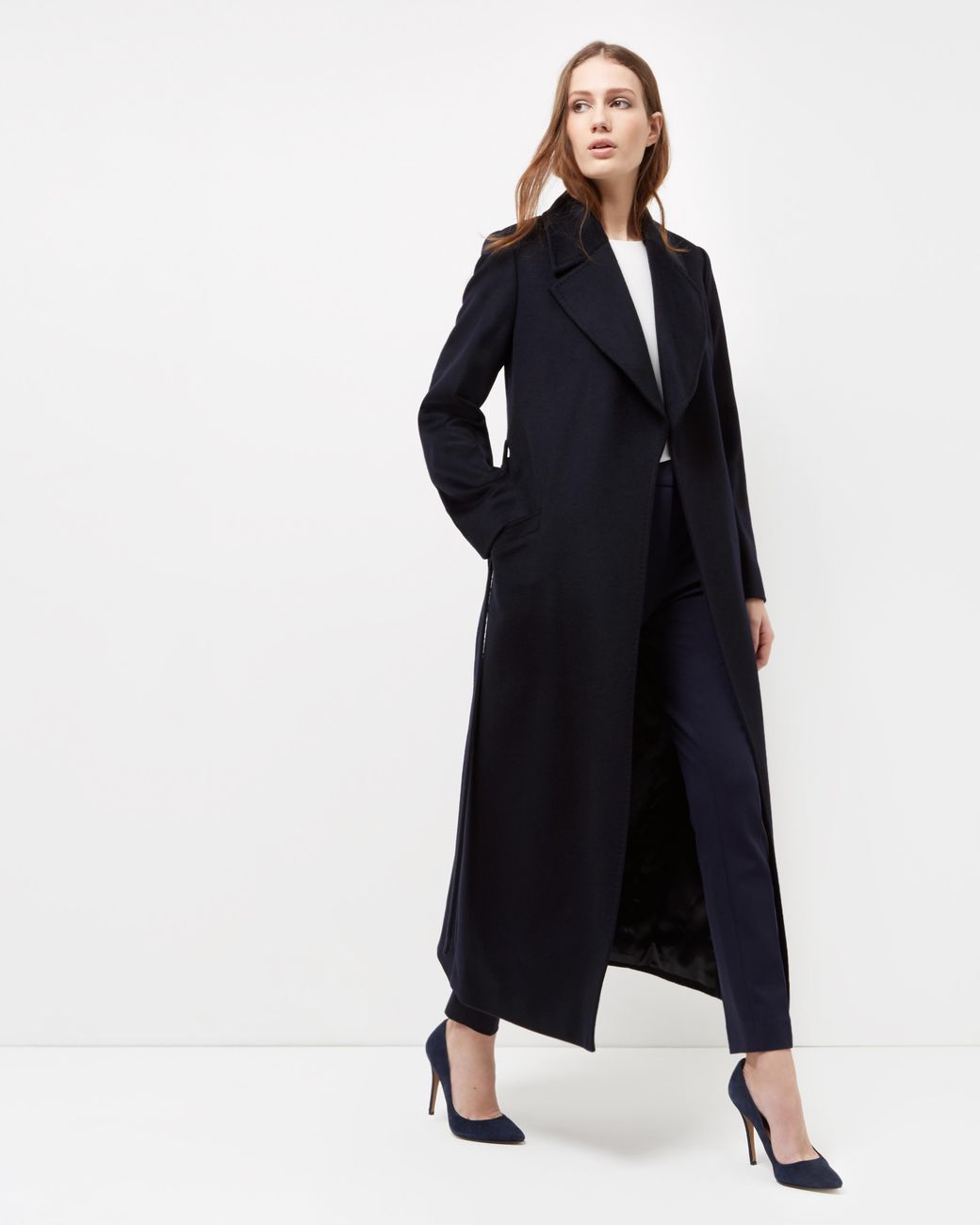 Jaeger Wool Long Wrap Coat in Blue | Lyst UK