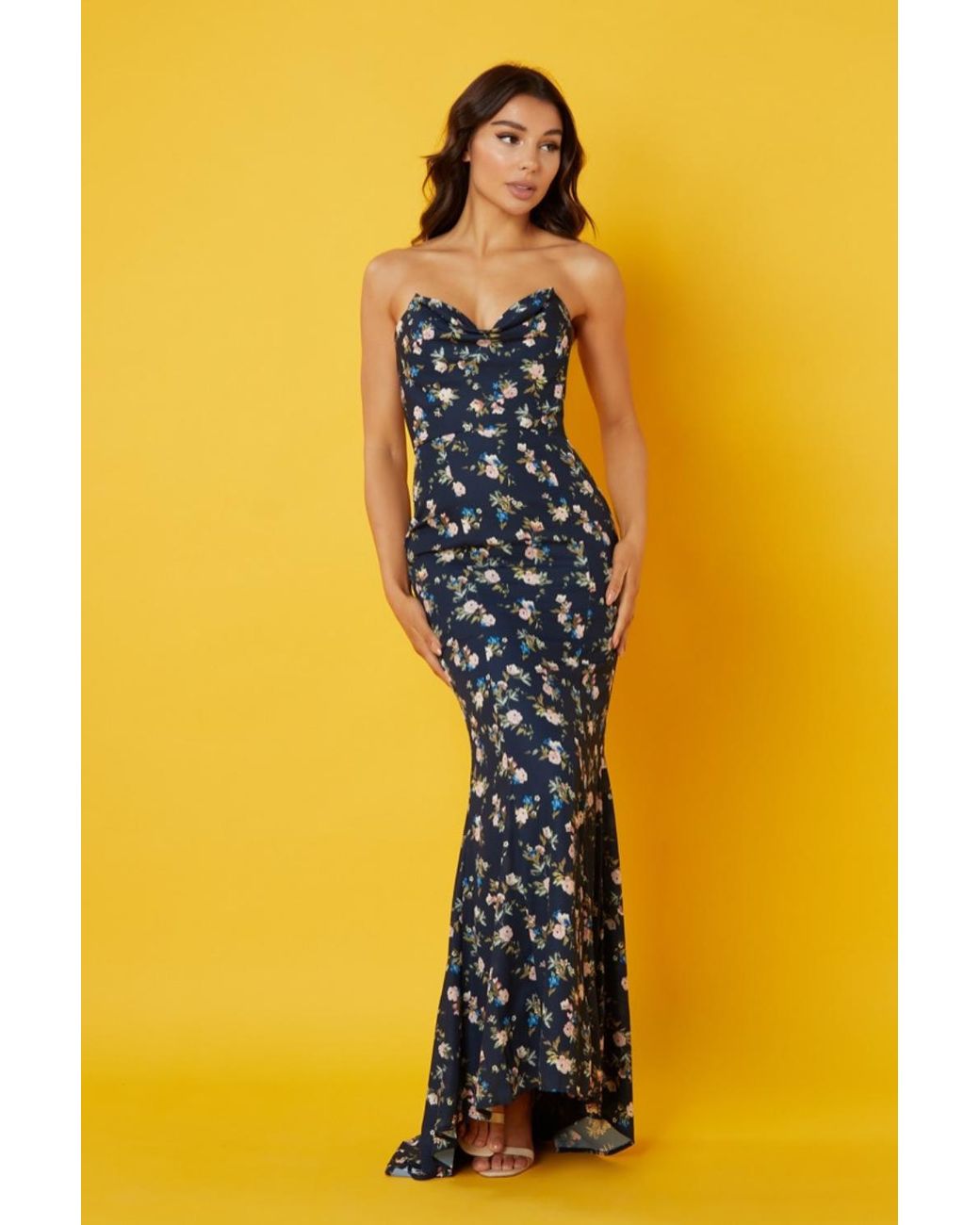 Jarlo all over printed maxi dress with train in floral cheap