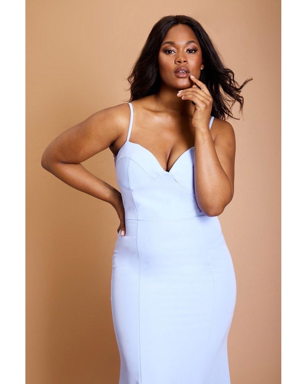 Jarlo Olive Fishtail Maxi Dress With Button Back in Blue Lyst