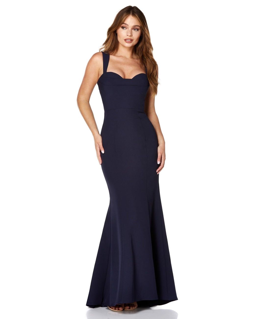 Jarlo Rebecca Strap Maxi Dress With Pleated Sweetheart Neckline in