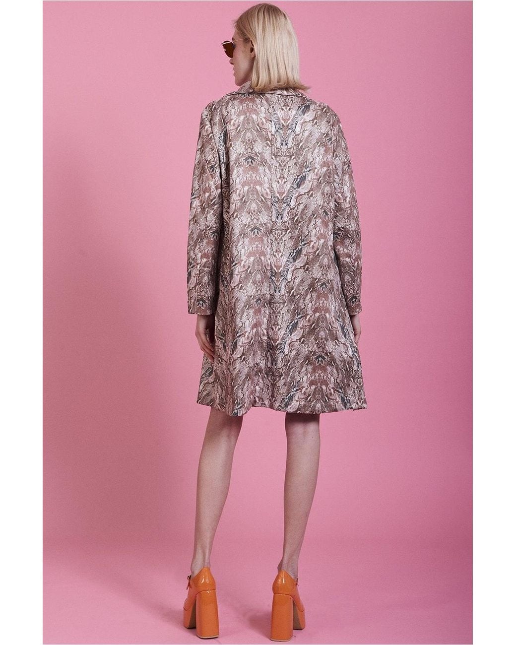 Jayley Pink Faux Suede Snakeskin Effect Trench Jacket