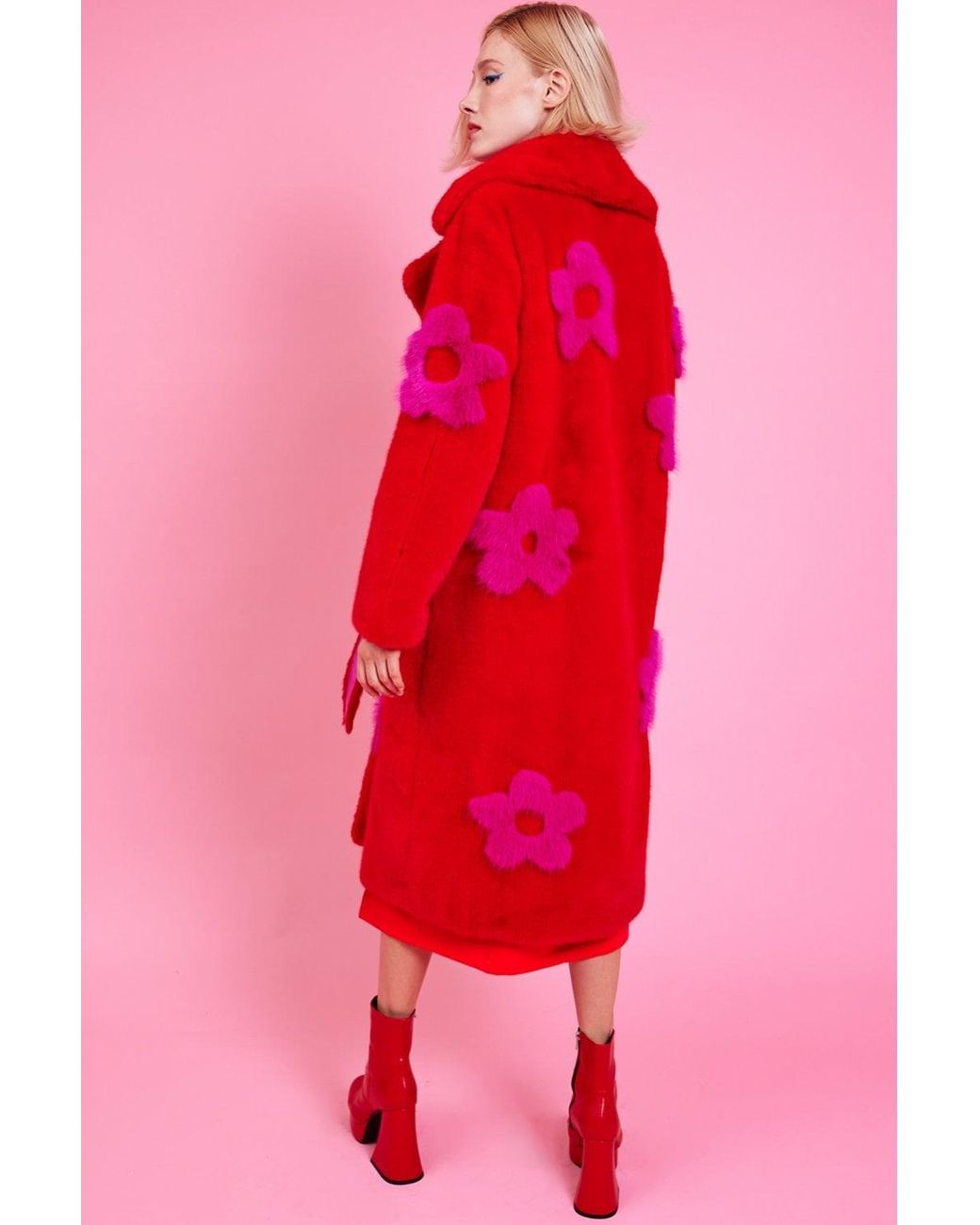 Jayley Red Faux Fur Long Coat
